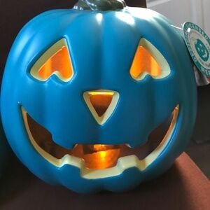 Halloween Spooky Village Light-Up Teal Jack-o-Lantern Bundle 7.5” (19cm) NWT